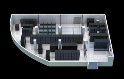 泉州机房效果图制作_综合大楼中心机房建设俯视图设计